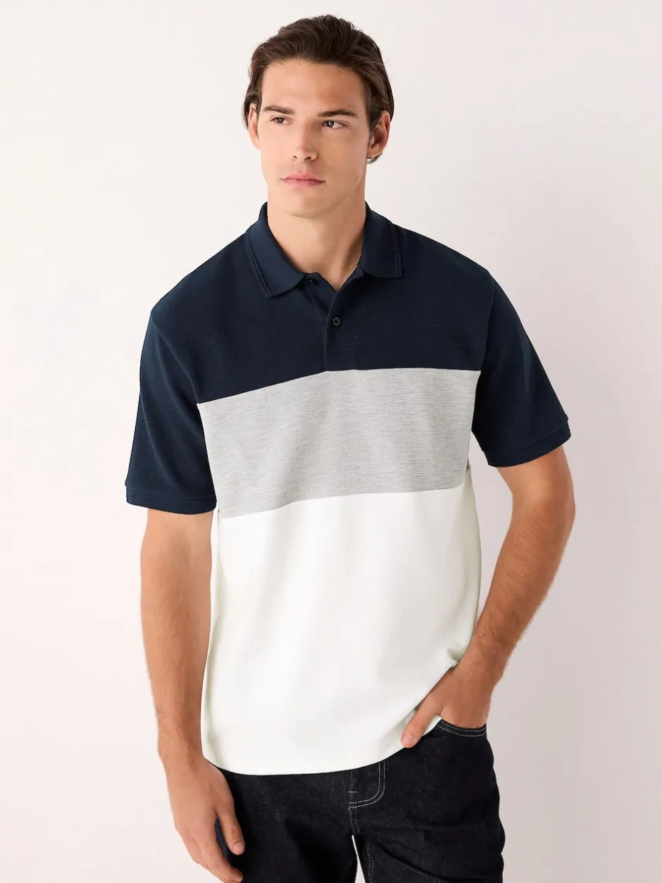 Next Bleu marine/gris - 100% Coton Manches courtes Polo bloc boutonné Online