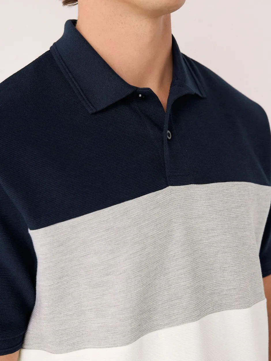 Next Bleu marine/gris - 100% Coton Manches courtes Polo bloc boutonné Online