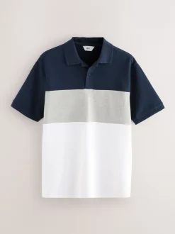 Next Bleu marine/gris - 100% Coton Manches courtes Polo bloc boutonné Online