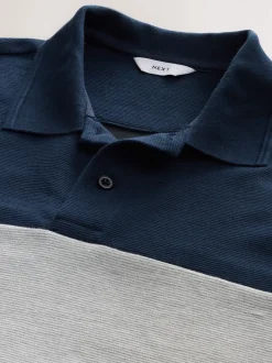 Next Bleu marine/gris - 100% Coton Manches courtes Polo bloc boutonné Online