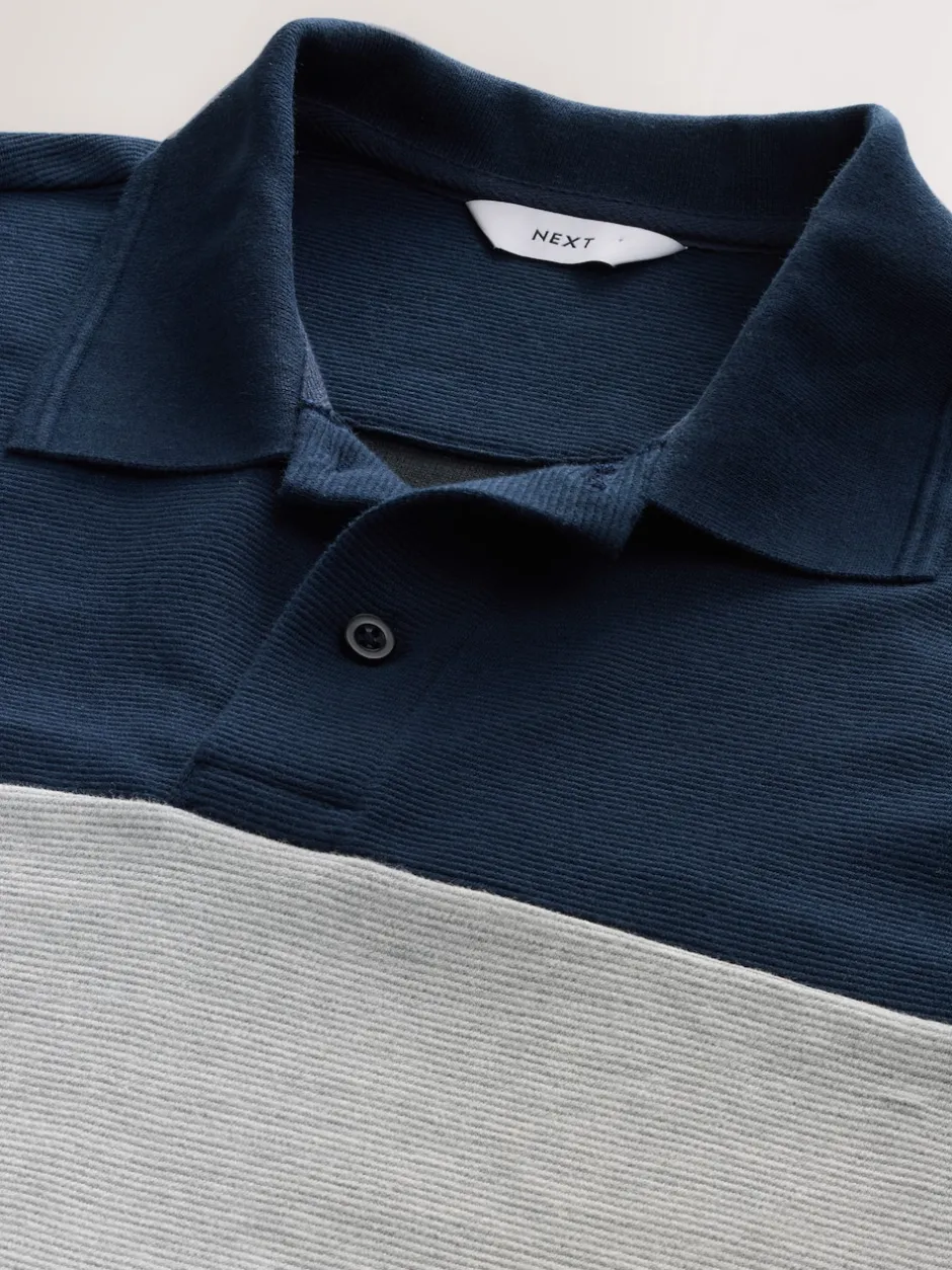 Next Bleu marine/gris - 100% Coton Manches courtes Polo bloc boutonné Online