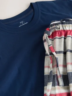 Next Bleu marine/gris - Ensemble pyjama tissé à carreaux à manches courtes Clearance