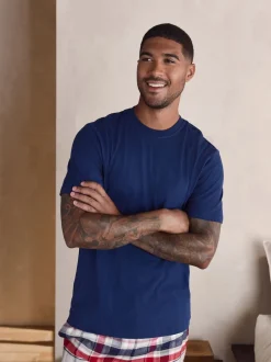 Next Bleu marine/gris - Ensemble pyjama tissé à carreaux à manches courtes Clearance