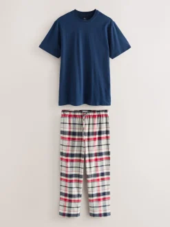 Next Bleu marine/gris - Ensemble pyjama tissé à carreaux à manches courtes Clearance