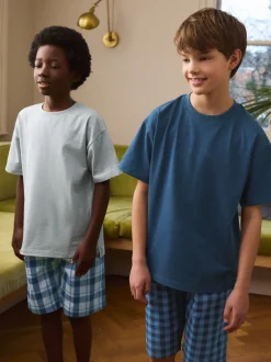 Next Bleu marine/gris - Lot de 2 pyjamas oversize tissés à carreaux (3-16ans) New