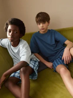 Next Bleu marine/gris - Lot de 2 pyjamas oversize tissés à carreaux (3-16ans) New