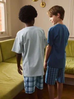 Next Bleu marine/gris - Lot de 2 pyjamas oversize tissés à carreaux (3-16ans) New