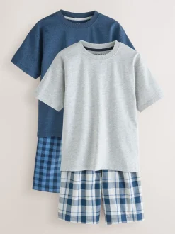 Next Bleu marine/gris - Lot de 2 pyjamas oversize tissés à carreaux (3-16ans) New