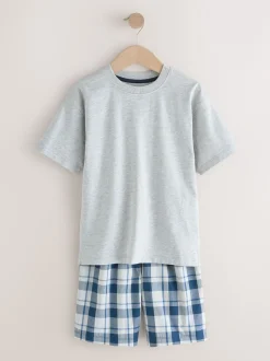Next Bleu marine/gris - Lot de 2 pyjamas oversize tissés à carreaux (3-16ans) New