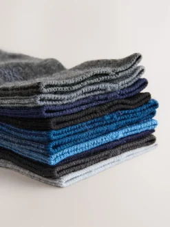 Next Bleu marine/gris chiné - Chaussettes brodées Lasting Fresh 10 Lot Outlet