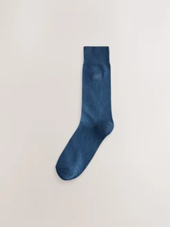 Next Bleu marine/gris chiné - Chaussettes brodées Lasting Fresh 10 Lot Outlet