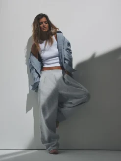 The Set Bleu marine/gris chiné - lot de 2 pantalons épais en jersey plissé sur le devant New