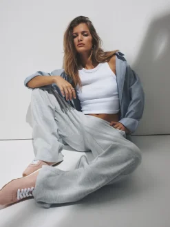 The Set Bleu marine/gris chiné - lot de 2 pantalons épais en jersey plissé sur le devant New