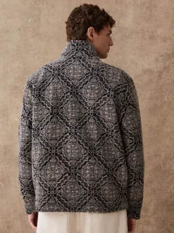 Next Bleu marine/gris imprimé - Polaire à col cheminée zippé New