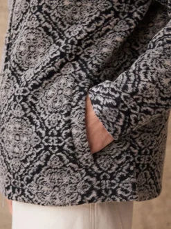 Next Bleu marine/gris imprimé - Polaire à col cheminée zippé New