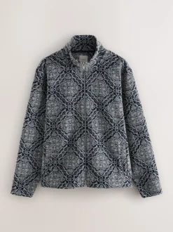 Next Bleu marine/gris imprimé - Polaire à col cheminée zippé New