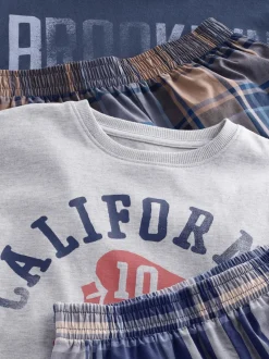 Next Bleu marine/gris universitaire - Carreaux Pyjamas courts tissés 2 Lot de (4-16ans) Clearance