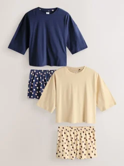 Next Bleu marine/jaune à pois - Ensemble de 2 pyjamas shorts