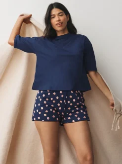 Next Bleu marine/jaune à pois - Ensemble de 2 pyjamas shorts