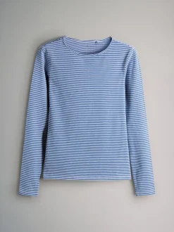 The Set - 5 Lot Manches longues Col rond T-shirt Bleu marine/Rayure bleu clair/Rouge/Beige Sable Marron/Blanc New