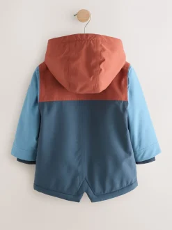 Next - Parka imperméable doublée de borg (3mois-7ans) Bleu marine/Rouge color block Clearance