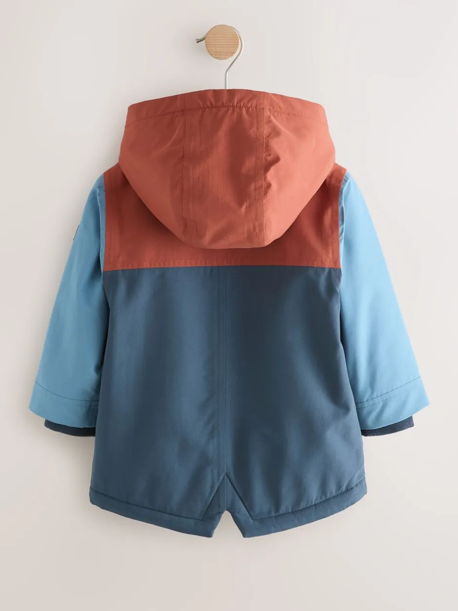 Next - Parka imperméable doublée de borg (3mois-7ans) Bleu marine/Rouge color block Clearance