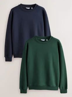 Next Bleu Marine/Vert - Lot de 2 Sweat-shirts Col rond en jersey riche en coton Hot