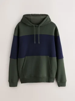 Next Bleu marine/vert kaki - Sweat à capuche à enfiler - Sweat-shirt color block Best