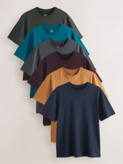 Next - Ajustement régulier - Lot de t-shirts essentiels en coton 6 Bleu marine/vert/rouge bordeaux/jaune/ardoise/bleu Hot
