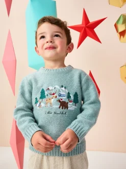 Next - Pull de Noël en maille (3 mois-7 ans) Bleu minéral Clearance