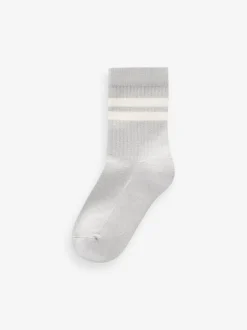 Next - Cushioned Semelle intérieure Cotton Rich Ribbed Tipped Chaussettes 5 Lot Bleu minéral/gris Sale