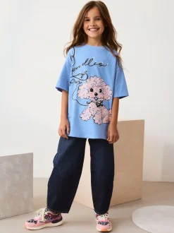 Next - T-shirt oversize imprimé graphique (3-16ans) Bleu motif caniche Discount