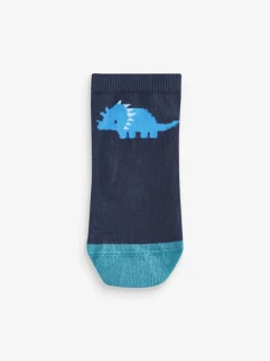Next - Paquet de chaussettes de sport en coton riche 7 Bleu motif dinosaure New