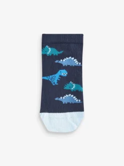 Next - Paquet de chaussettes de sport en coton riche 7 Bleu motif dinosaure New