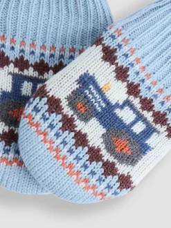 Jojo Maman Bébé Bleu motif jacquard - Mitaines doublées de polaire Outlet