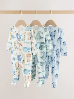 Next Bleu motif safari - Combinaisons de nuit à fermeture éclair pour bébés 3 Pack (0mths-2yrs) Online