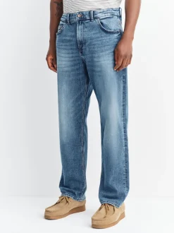 Next Bleu moyen - - extensible Denim Jeans Ajustement droit Sale