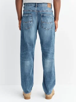Next Bleu moyen - - extensible Denim Jeans Ajustement droit Sale