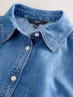 Next Bleu moyen - Chemise en denim ajustée à manches longues à taille cintrée Discount