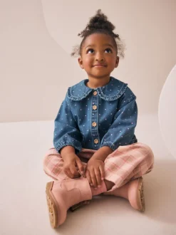 Next Bleu moyen - Ensemble chemise Denim et Pantalons à Carreaux (3mois-7ans) Outlet