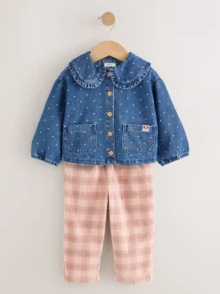 Next Bleu moyen - Ensemble chemise Denim et Pantalons à Carreaux (3mois-7ans) Outlet