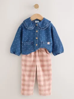 Next Bleu moyen - Ensemble chemise Denim et Pantalons à Carreaux (3mois-7ans) Outlet