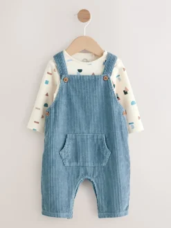 Next - Ensemble salopette et body en velours côtelé (0mois-2ans) Bleu moyen Outlet