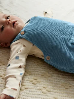 Next - Ensemble salopette et body en velours côtelé (0mois-2ans) Bleu moyen Outlet