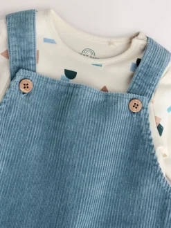 Next - Ensemble salopette et body en velours côtelé (0mois-2ans) Bleu moyen Outlet