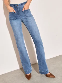 Friends Like These - Jean évasé à poche haute Bleu moyen Clearance