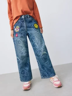 Next Bleu moyen - Jean ample imprimé SmileyWorld® (3-16ans) Sale