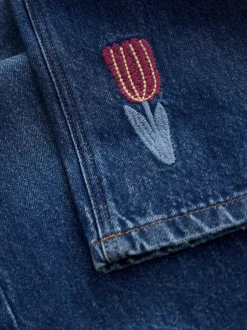 Next Bleu moyen - Jean droit brodé fleuri (3-16ans) Ajustement régulier Online