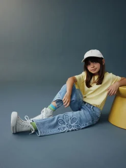 Next Bleu moyen - Jean Jambe large Fleuri (3-16ans)