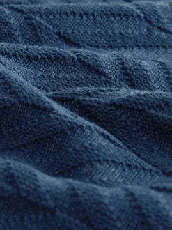 Next Bleu moyen - Pull à col rond en coton riche à torsades coupe classique Sale